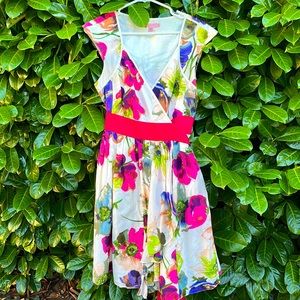 Ted Baker cotton floral dress with hot pink sash